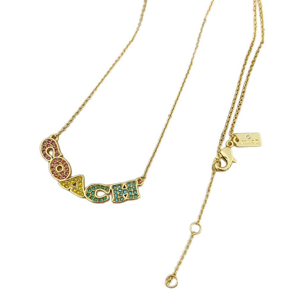 Coach Curved Letter Choker Colored Diamond Inlay Metal Chain - Picture 5 of 6